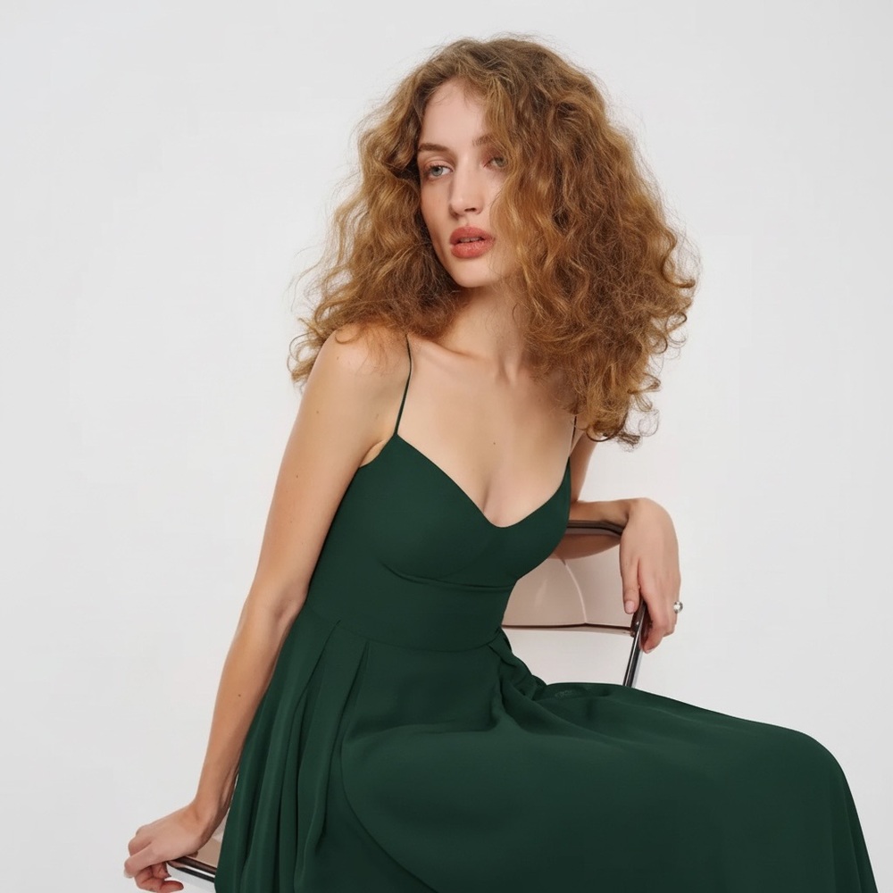 Reformation Jaelyn Midi Dress Emerald Green Size 2 Sweetheart Bustier Slit - Picture 2 of 8